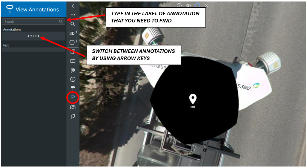 Screenshot showcasing how to view annotations in the view annotations tab on the sidebar, search by label, switch between different annotations