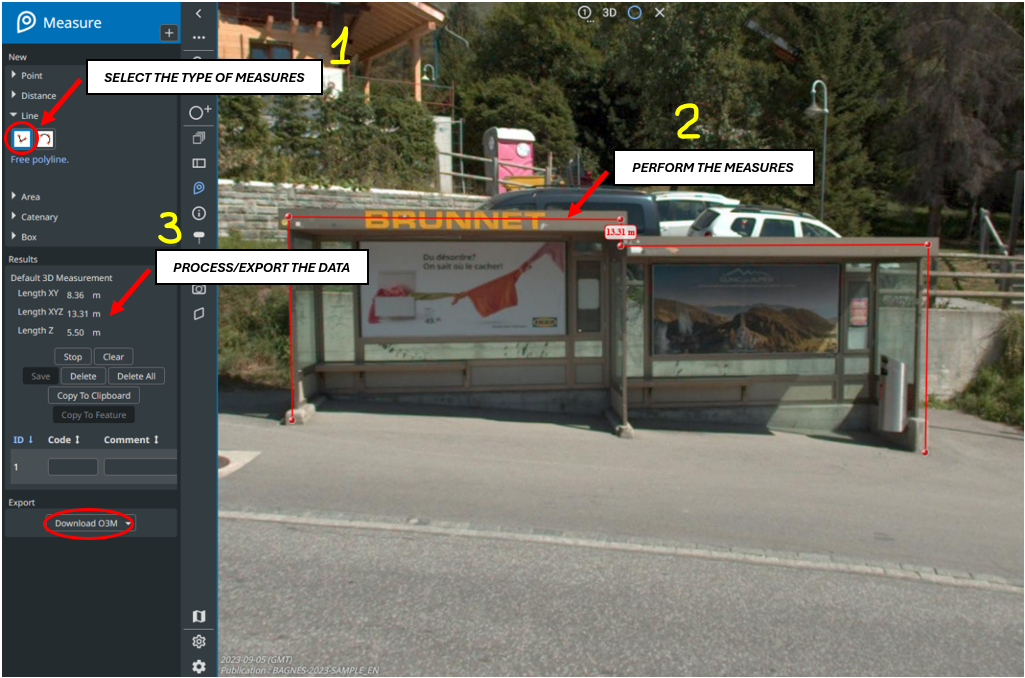 Screenshot showcasing how to perform polyline measures in measure tab