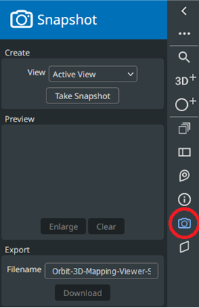 Screenshot showcasing snapshot tab on the sidebar being open