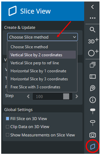 Capture d'écran montrant comment configurer la fonction de coupe dans l'onglet 'Vue de coupe', en choisissant la méthode de coupe.